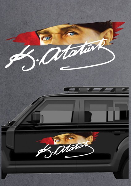 Atatürk Gözleri ve Imza Sticker Araba Oto Motosiklet Karavan Sticker Etiket 01575