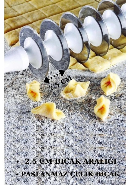 Çelik 7 Bıçaklı Pratik Mantımatik, Hamur Mantı Kesici, Şekillendirici Merdane fiyatları