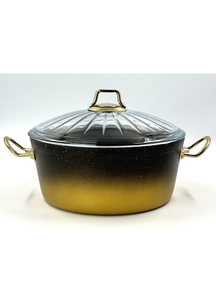 Granit 26 cm Tencere Siyah&gold ( Metal Kulp) 3 mm