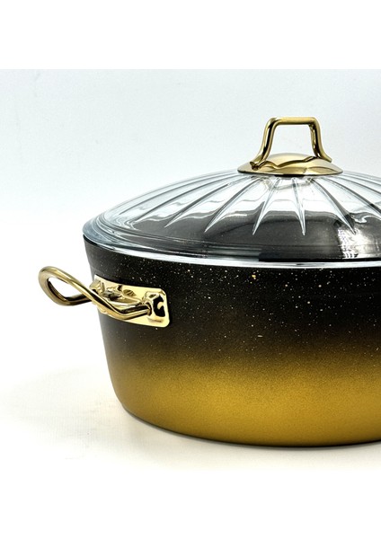 Granit 24 cm Tencere Siyah&gold ( Metal Kulp) 3 mm