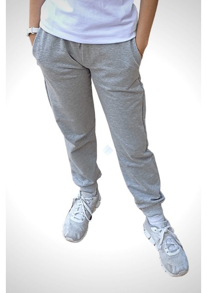 Unisex Çocuk Gri Beli Lastikli Cepli Şardonlu Eşofman Altı 15-16 Yaş - Gri