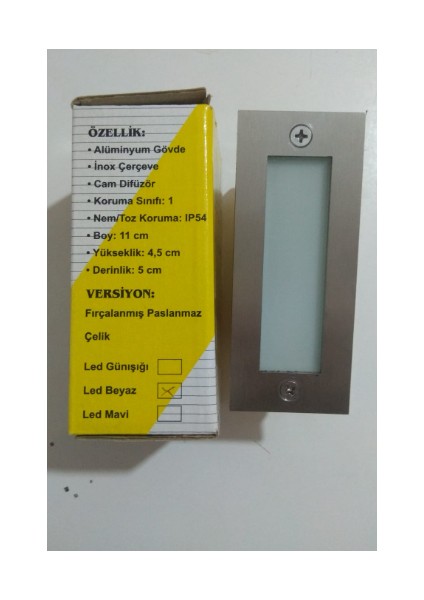 Dikdörtgen Beyaz Işık 1,4W Krom Çerçeve LED Merdiven Armatürü