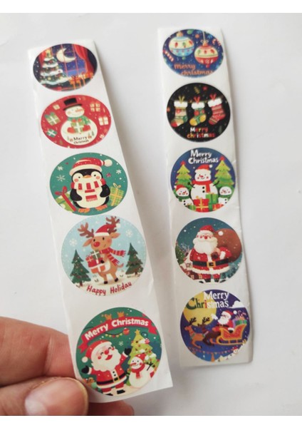 80 Adet 2,5 cm Renkli Merry Christmas Baskılı Etiket Sticker - Yılbaşı Paketi Etiketi