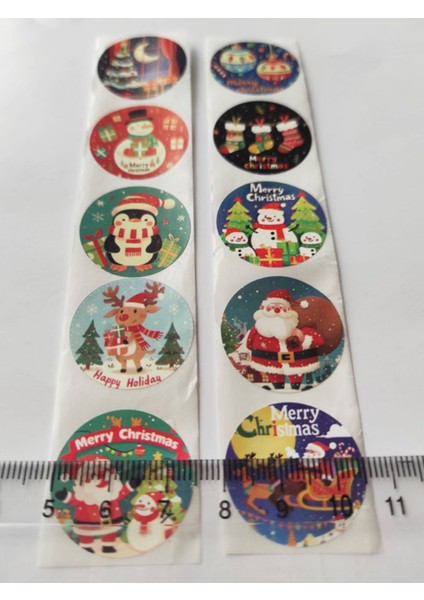 80 Adet 2,5 cm Renkli Merry Christmas Baskılı Etiket Sticker - Yılbaşı Paketi Etiketi