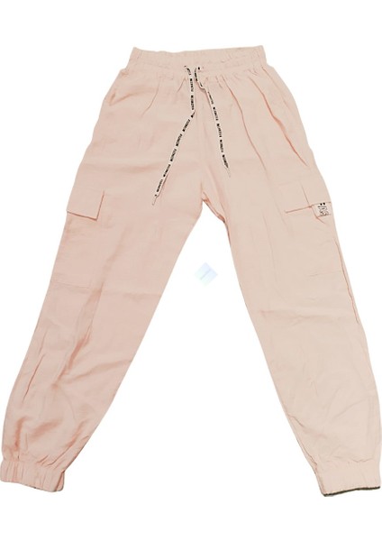 Kız Çocuk Pudra Pembe Lastikli Bel Komando Cepli Pantolon 9-10 Yaş - Pudra-Pembe
