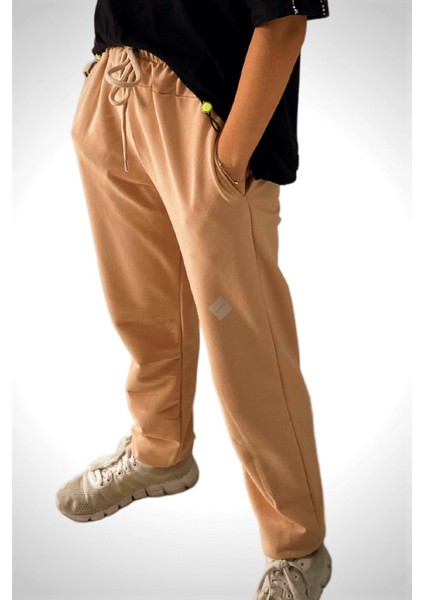 Unisex Çocuk Beli Lastikli Cepli Jogger Eşofman Altı Bej Renk 7-8 Yaş - Bej
