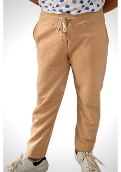 Unisex Çocuk Beli Lastikli Cepli Jogger Eşofman Altı Bej Renk 7-8 Yaş - Bej