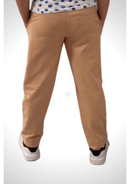 Unisex Çocuk Beli Lastikli Cepli Jogger Eşofman Altı Bej Renk 7-8 Yaş - Bej