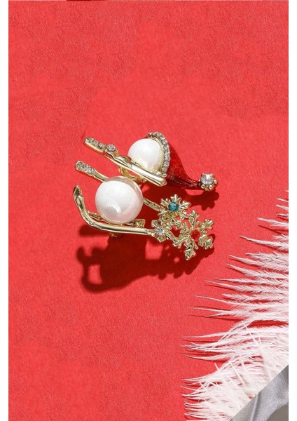Yılbaşı Kayaklı Inci Süslü Kardanadam Broş Yaka Iğnesi modelleri