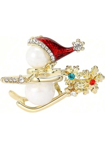 Yılbaşı Kayaklı Inci Süslü Kardanadam Broş Yaka Iğnesi fırsatları
