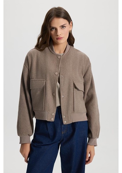 Kadın Kaşe Bomber Ceket - Vizon