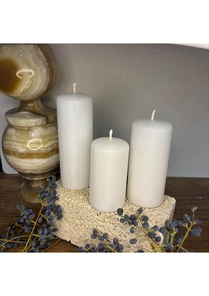 3 Adet Silindir Mum 11-9-7 Cm Çap 4 Cm