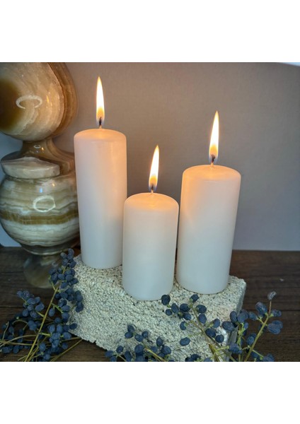 3 Adet Silindir Mum 11-9-7 Cm Çap 4 Cm