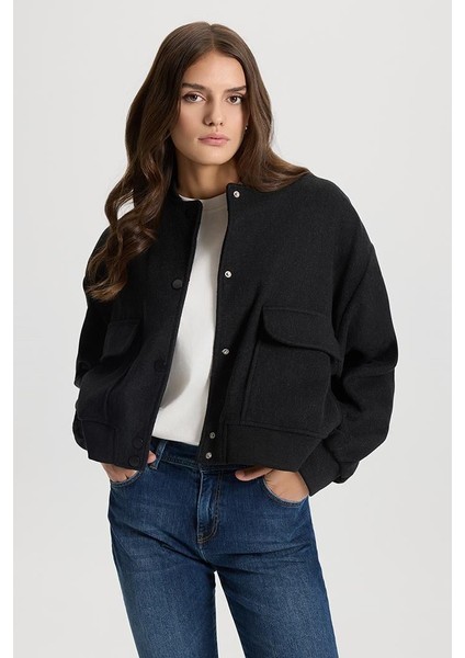 Kadın Kaşe Bomber Ceket - Antrasit