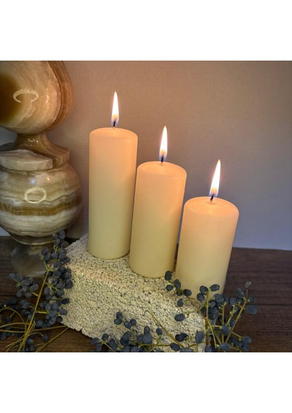 3 Adet Silindir Mum 11-9-7 Cm Çap 4 Cm