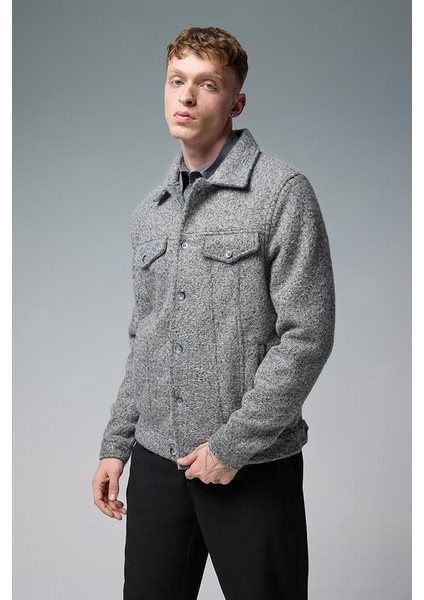 Erkek Regular Fit Kaşe Ceket - Gri Melanj