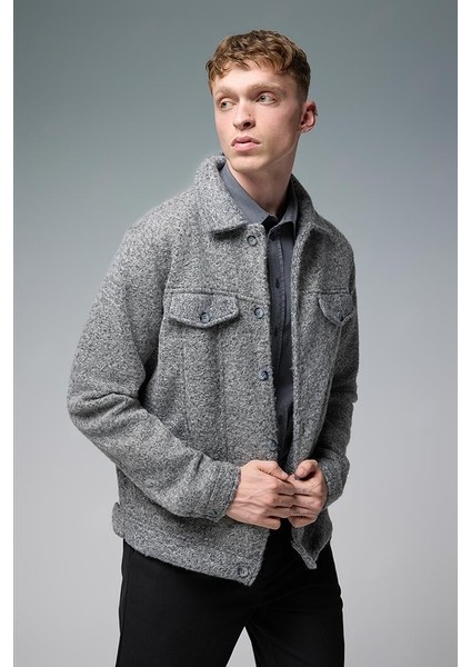 Erkek Regular Fit Kaşe Ceket - Gri Melanj fiyatları