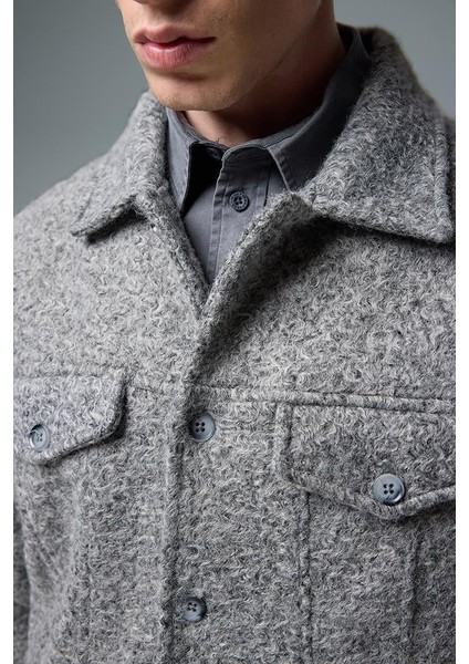 Erkek Regular Fit Kaşe Ceket - Gri Melanj modelleri