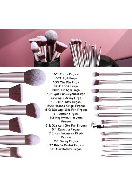 Professional Premium Makyaj Fırça Seti Gümüş & Toz Pembe modelleri