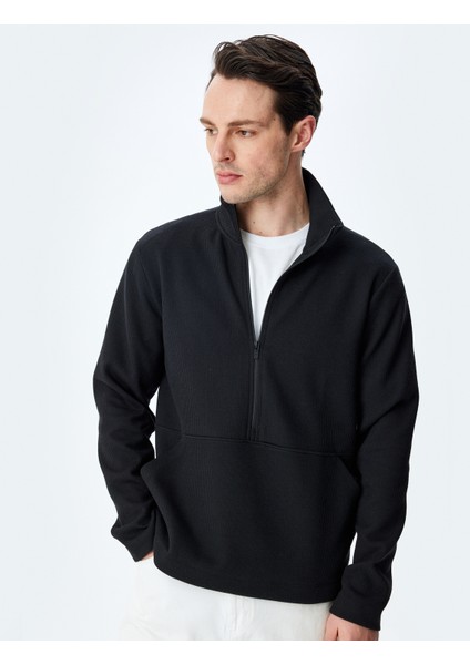 Kanguru Cepli Uzun Kollu Yarım Fermuarlı Sweatshirt fiyatları