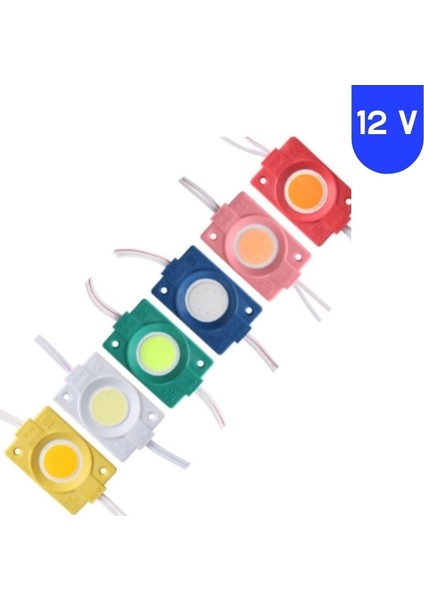 12 Volt 2.4 Watt Kare Beyaz Cob LED Modül IP65 10 Adet Modül