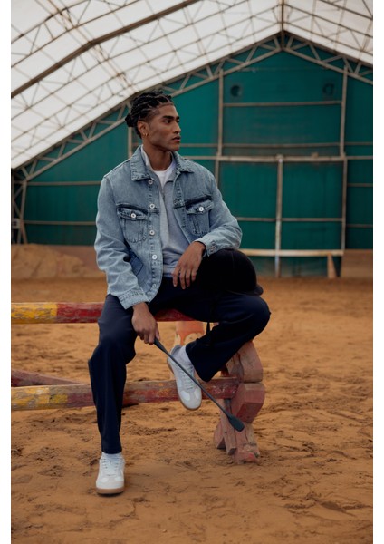 Mark Oversize Geniş Kesim Med Blue Jean Ceket - Med Blue