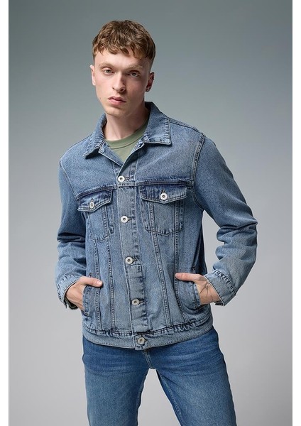 Mark Oversize Geniş Kesim Med Blue Jean Ceket - Med Blue fiyatları