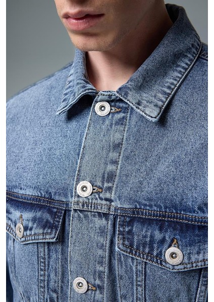Mark Oversize Geniş Kesim Med Blue Jean Ceket - Med Blue modelleri