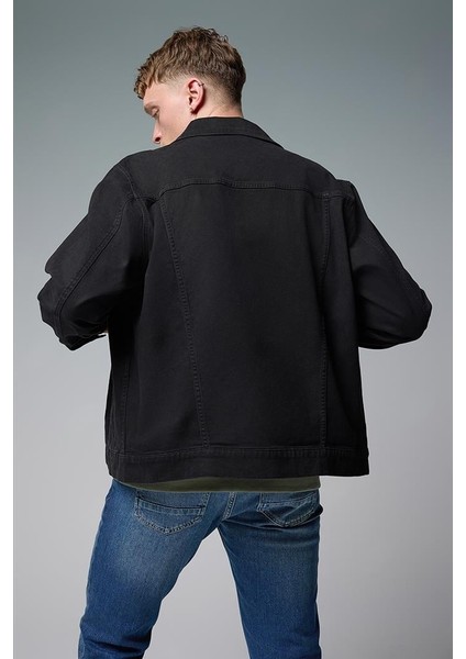 Mark Oversize Geniş Kesim Renkli Jean Ceket - Siyah fırsatları