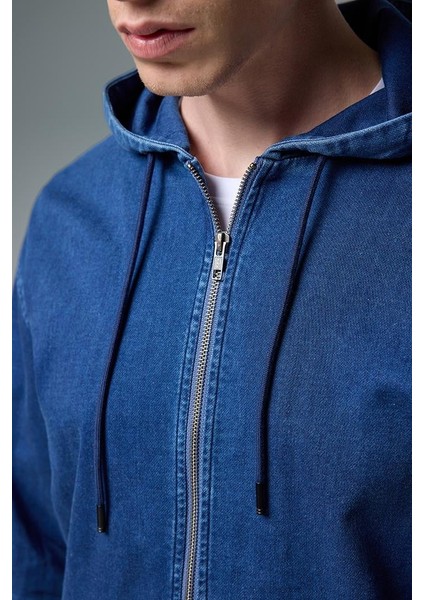 David Dark Blue Kapüşonlu Önü Fermuarlı Jean Ceket - Dark Blue modelleri