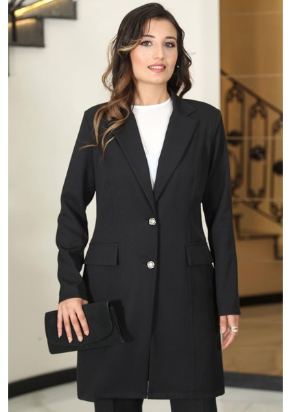 Parla Uzun Ceket Pantolon Ikili Tesettür Takım Siyah fiyatları