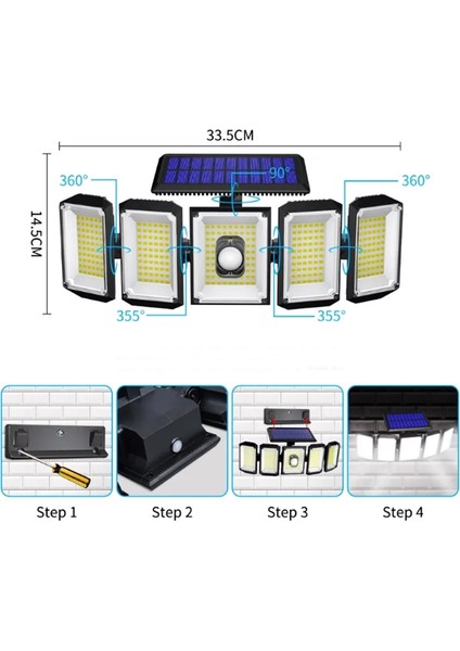 300 LED Güneş Enerjili 3 Mod - Kumandalı - 3 Metre Kablolu - Sensörlü Solar Sokak Lambası