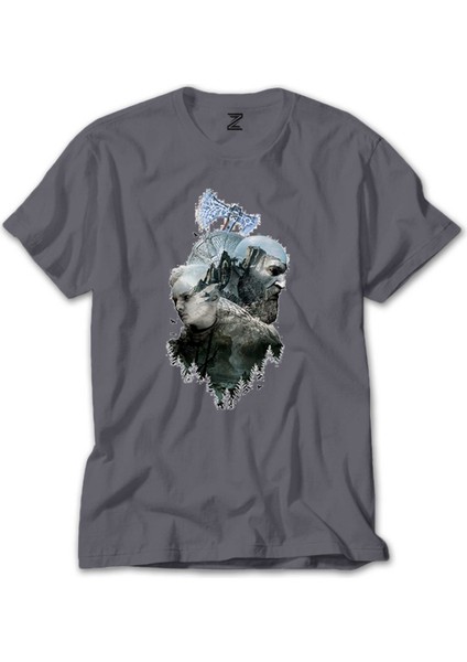 God Of War Ragnarok Atreus Kratos Siluet Gri Tişört