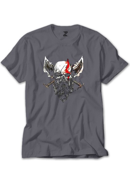 God Of War Skull Kratos Gri Tişört