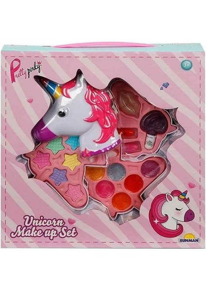 Pretty Pinky Unicorn Şekilli 4 Katlı Makyaj Seti Ponny Sürülebilir Güzellik ve Makyaj Seti