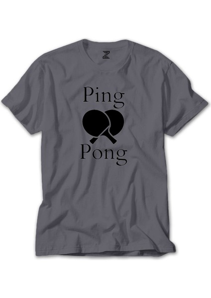Ping Pong Racket Design Black Gri Tişört