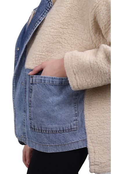 9063 Kapüşonlu Kot Detay Peluş Mont Taş fırsatları