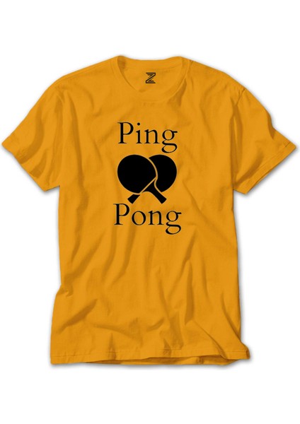 Ping Pong Racket Design Black Sarı Tişört