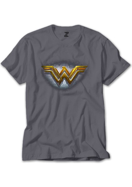 Wonder Woman Gold Logo Gri Tişört