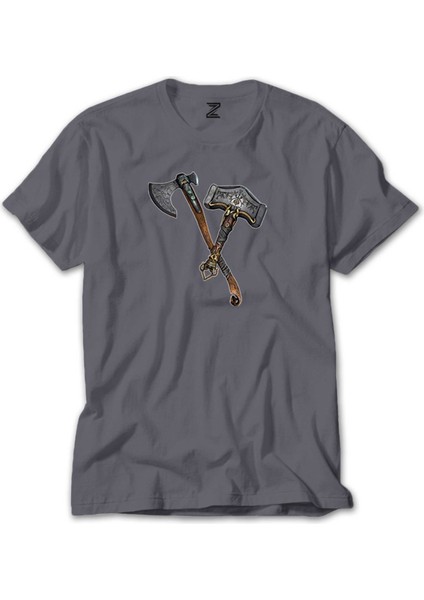God Of War Ragnarok Kratos Weapon Gri Tişört