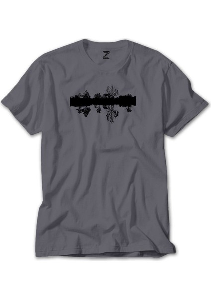 Black Tree Reflection Gri Tişört