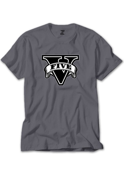 Gta Five Black Logo Gri Tişört