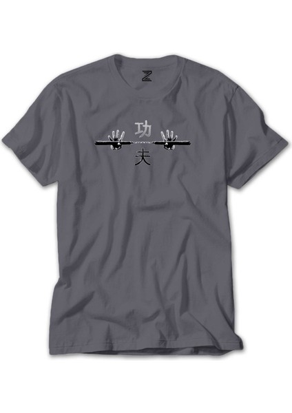 Kung Fu Nunchaku Gri Tişört