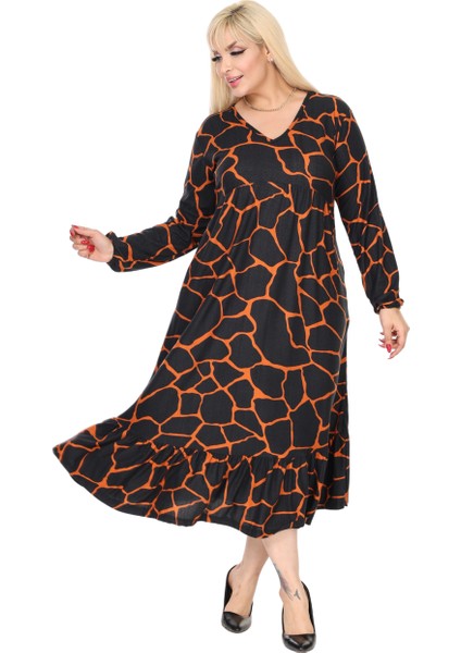 Butik Kışlık Robalı Yumoş Uzun Kollu Siyah Taş Desenli Elbise modelleri