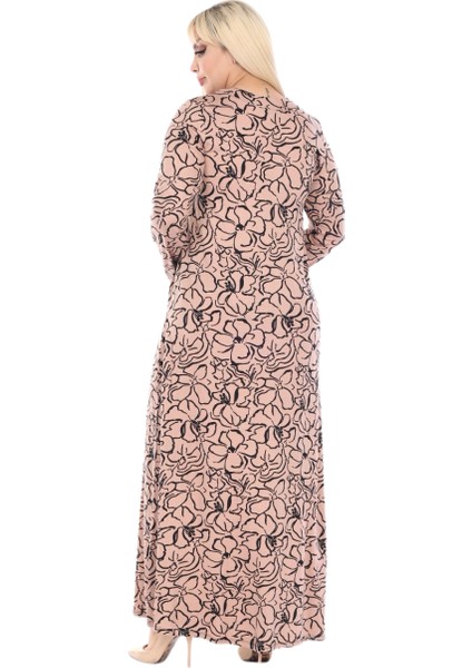 Butik Yumoş Kumaş Somon Çiçek Desen Uzun Kollu Kadın Tesettür Elbise indirimleri