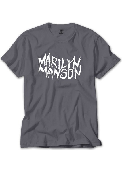 Marilyn Manson Iconic Text Gri Tişört