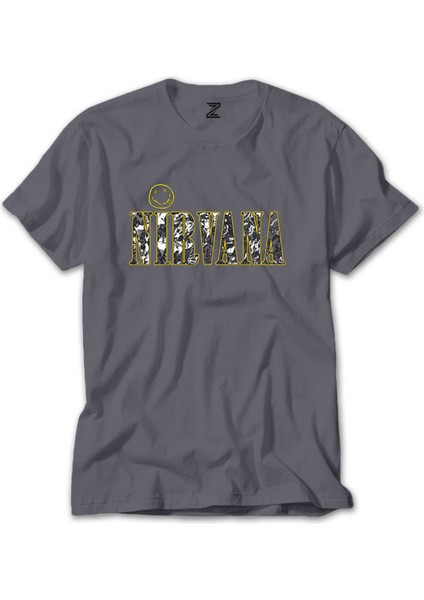 Nirvana Logo ve Yazı Gri Tişört