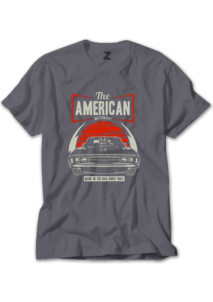 Amerikan Muscle Car Gri Tişört