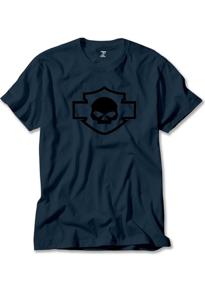 Harley Davidson Motorcycle Skull Lacivert Tişört