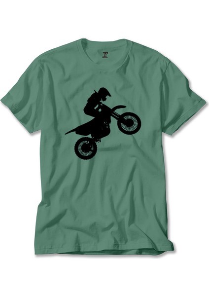 Motocross Motorcycle Siluet Yeşil Tişört